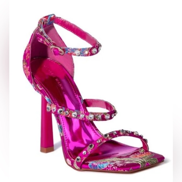 Azalea Wang Heels Hot Pink Brocade Embellished Embroidered Stiletto Heels 8.5 - Picture 5 of 11